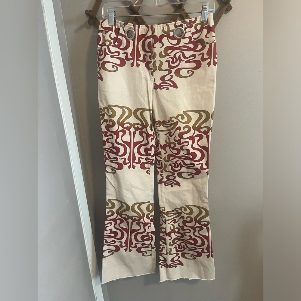Y2K Miaou UO Exclusive Pant Mid Rise Waistless Zip Flare Graphic S